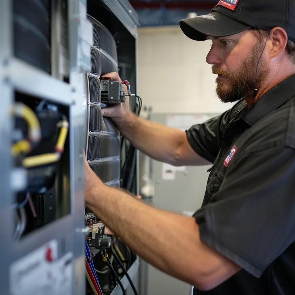 Technician performing routine HVAC maintenance to prevent costly repairs