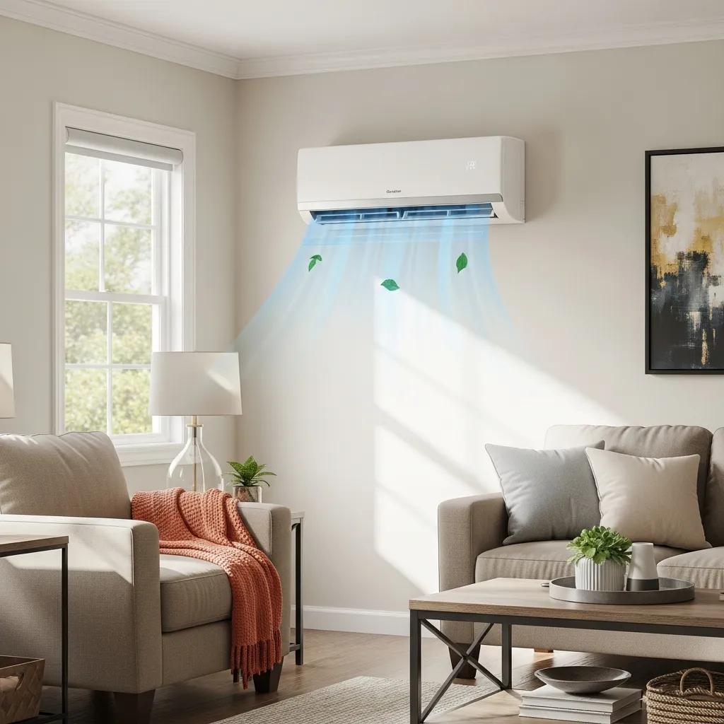 Ductless mini-split system in a stylish San Diego living room, emphasizing modern HVAC solutions